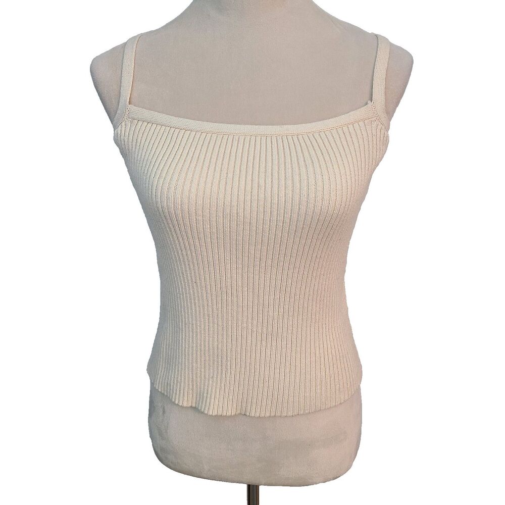 ASTR The Label Knit Tank Top M Cream Ribbed Minimalist Wool Blend Clean Girl